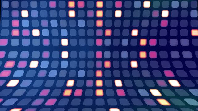 Abstract digital background featuring glowing rounded square tiles in motion digital