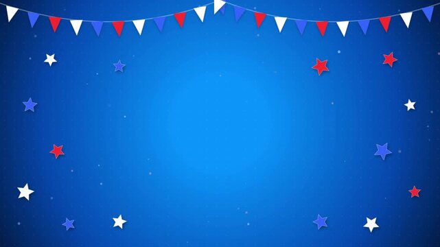 4th of July patriotic blue background with stars and flags. 4K Video