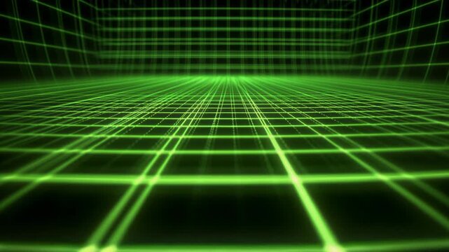 Endless green digital grid moving forward in a seamless loop for a retro futuristic background