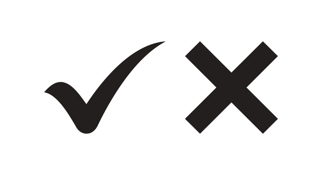 checkmark and cross symbols flat icon black