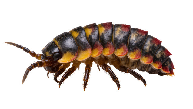 Multisegmented arthropod with black yellow, and red markings