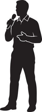Man speaking into microphone public speaker silhouette vector