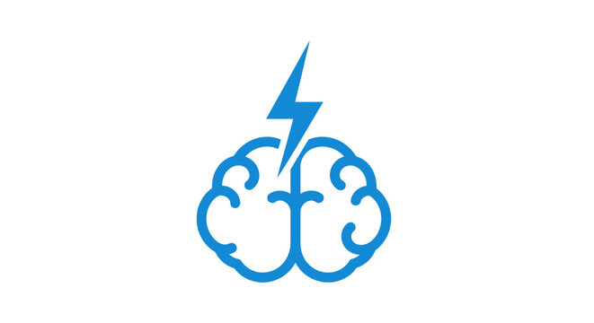 A blue icon of a human brain with a lightning bolt symbol above it