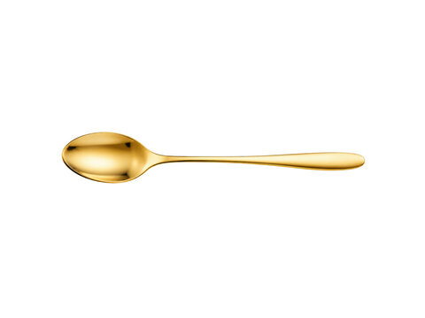 Golden spoon isolated on transparent background, cutlery utensil for eating.