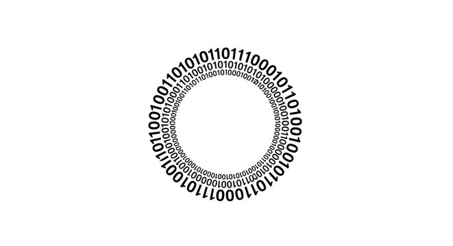 A circular arrangement of binary code digits on a plain white background