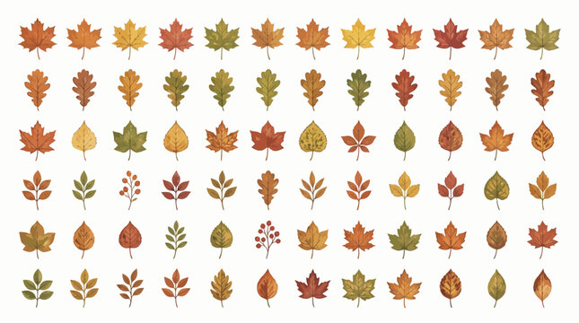A collection of various autumn leaves in different colors and shapes, isolated on a white background.