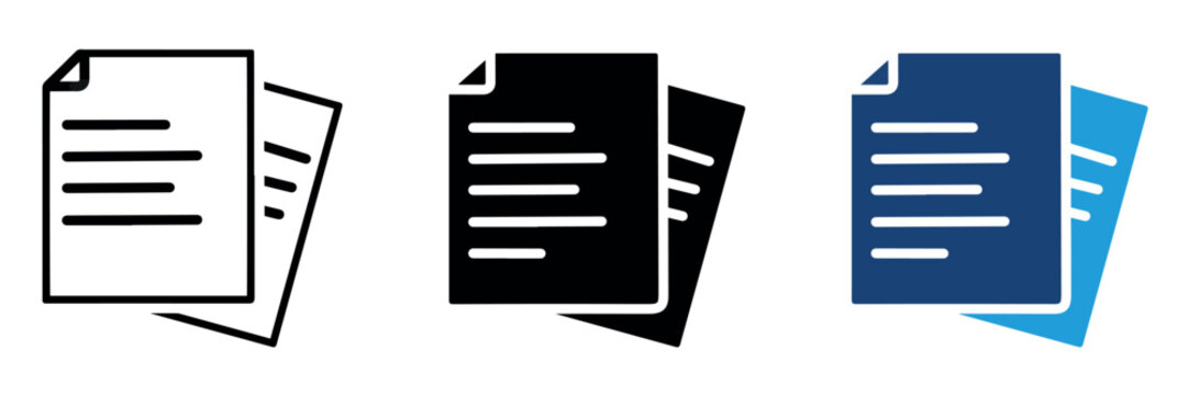 Document files icon with stacked papers. Stacked documents papers symbol, information for business reports, office workflow, digital records, file management systems and user interface design.