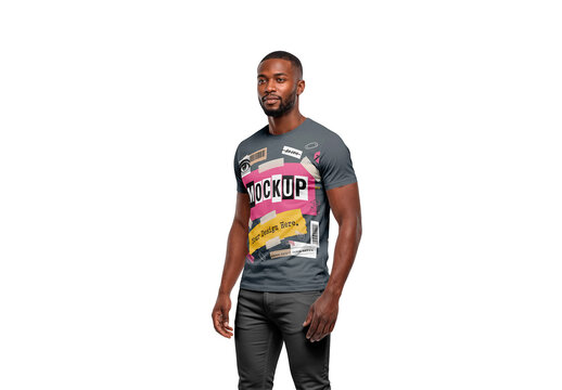 Black Man Wearing A T Shirt And Pants Mockup