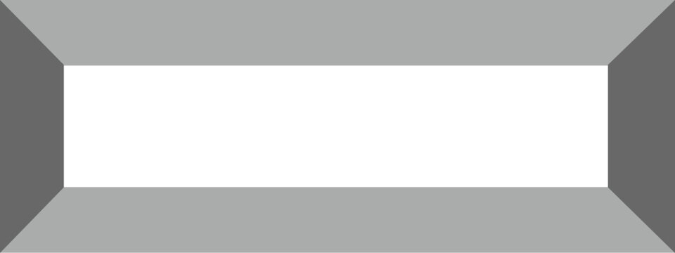 Beveled grey frame features a horizontal perspective border. Empty white rectangle center provides space for text. Geometric vector template is ideal for banners and signs.
