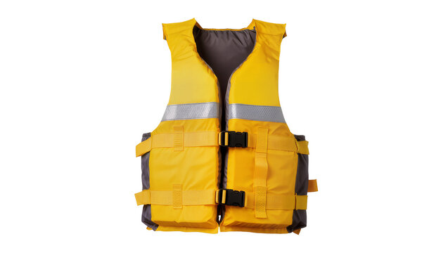 Yellow life vest with grey lining and reflective stripes