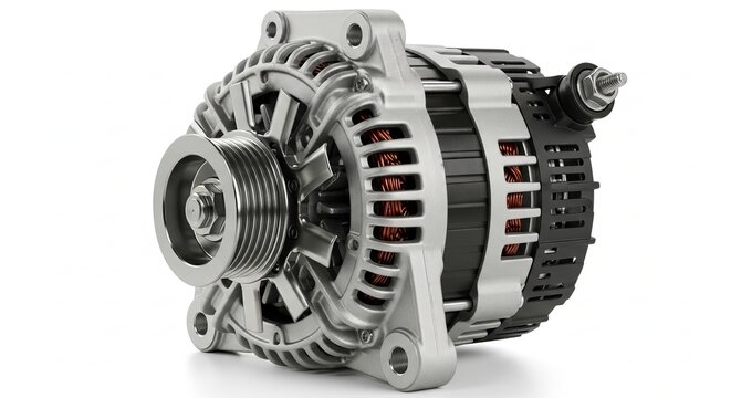 Car alternator with red copper wire isolated on white background