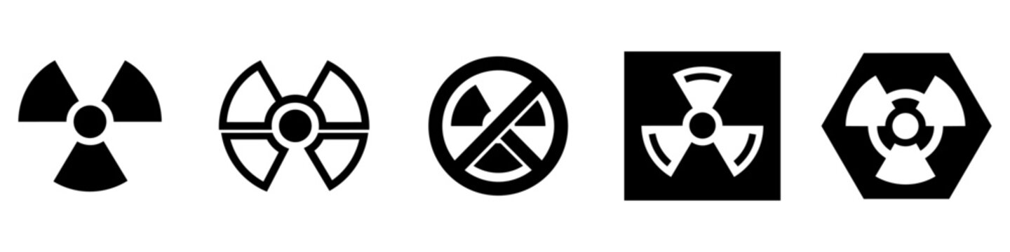 Collection of simple radioactive icons and radiation warning symbol set