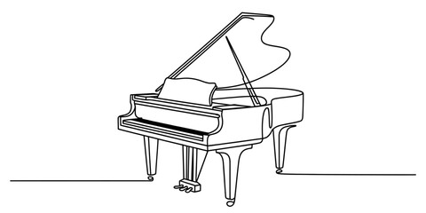 Continuous single line drawing of a grand piano musical instrument in a simple minimalist style © Pulok
