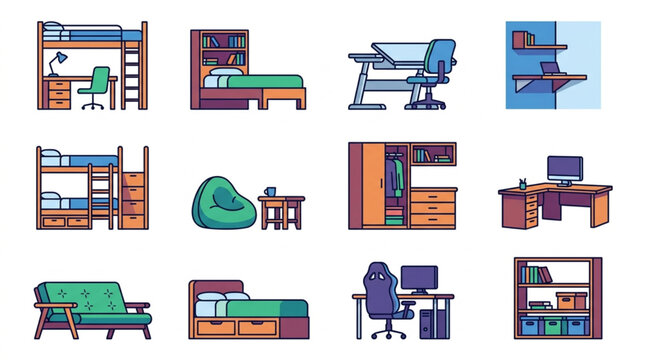 Collection of modern furniture and home decor items.