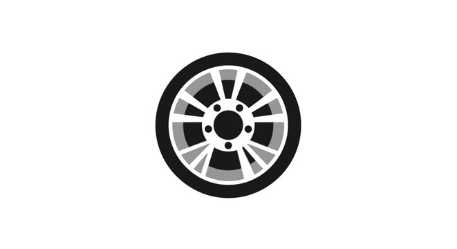 A black and white graphic illustration of a generic vehicle wheel rim