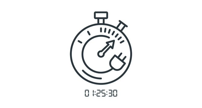 Electric vehicle charging time stopwatch icon with digital timer display stopwatch electric