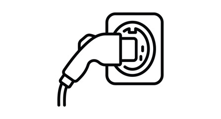 Electric vehicle charging plug icon linear vector graphic with electric car socket plug electric © Hena74