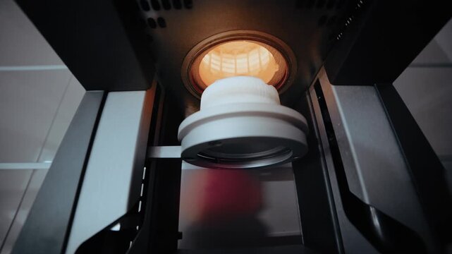 Modern machinery in a dental laboratory firing crowns in a high-temperature ceramic furnace