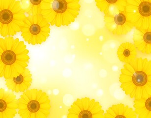 Obraz premium A sunny floral background with yellow flowers and white bokeh lights