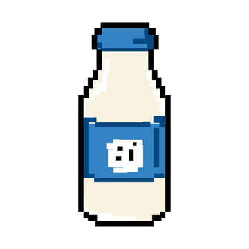 pixel art milk bottle isolated in classic retro gaming design