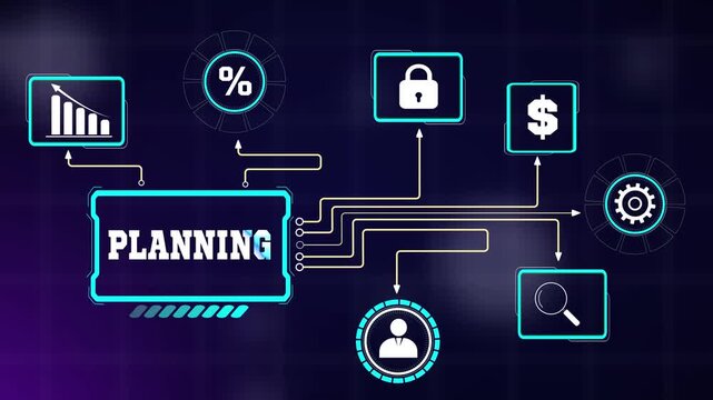Strategic business planning matrix visualization tracking institutional performance nodes inside sci-fi screen