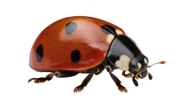 Red ladybug with black spots on white