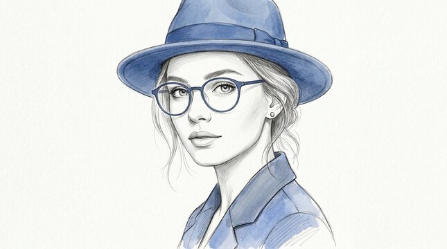 Young woman wearing glasses and hat portrait isolated