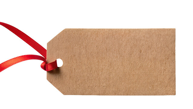 Brown kraft paper gift tag with red ribbon