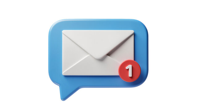 Blue speech bubble with white envelope and red notification badge