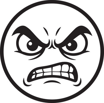 Grumpy face emoji with angry eyebrows and snarling teeth vector graphic isolated on transparent background for social media reaction sticker design.