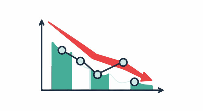 A downward trend graph with bars and a red arrow indicates loss