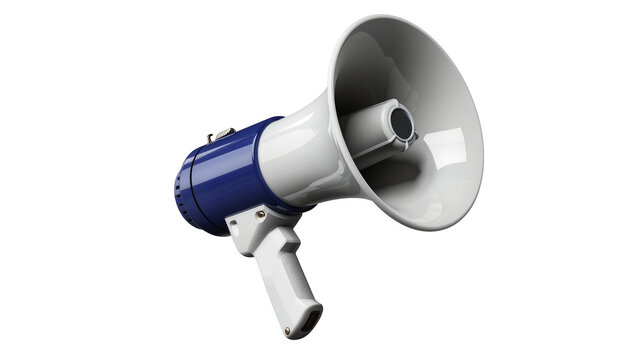 Blue and white megaphone with handle