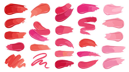 Fototapeta premium Set of pink and red lipstick swatches isolated on white