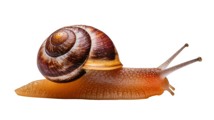 Garden snail with brown spiral shell and orange body © Luca