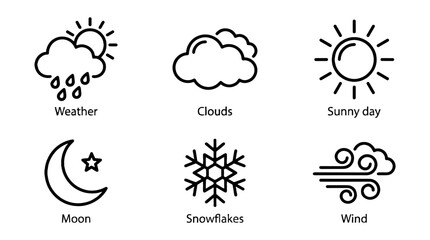 Obraz premium Set of weather line icons with sun cloud moon snowflake and wind