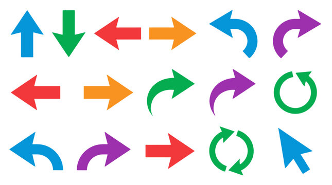 Colorful arrow icon set with directional and curved symbols