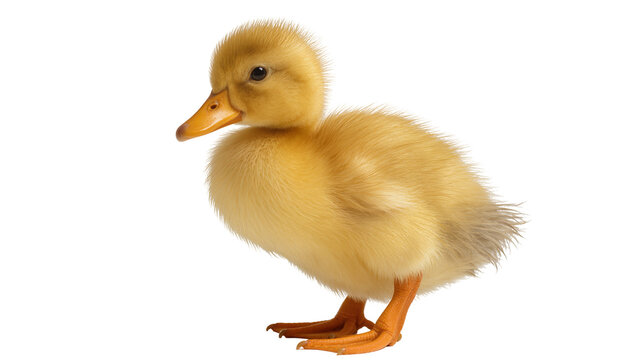 Fluffy yellow duckling with orange beak and feet