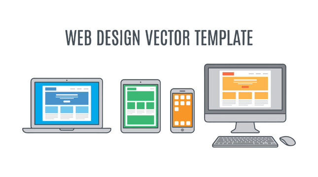 Responsive web design template with laptop tablet phone and desktop