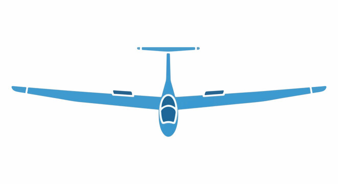 A minimalist graphic depicts a blue glider from a top-down perspective