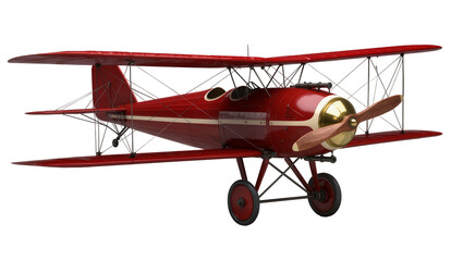 Red biplane airplane with gold nose and wooden propeller © Luca