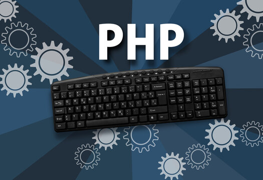 PHP programming language. Word PHP and pc keyboard.
