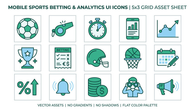 Mobile sports betting and analytics UI icons in a grid.