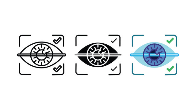 Eye scan biometric verification icon set outline silhouette and color vector isolated on white background