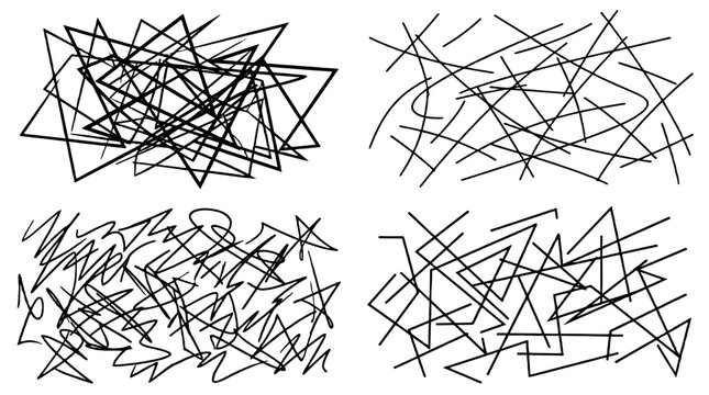 Set of abstract black scribble and geometric line elements