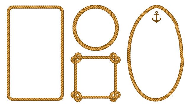 Nautical rope frames set with rectangle circle square and oval