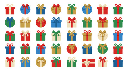Fototapeta premium Set of colorful gift boxes and present icons on white background