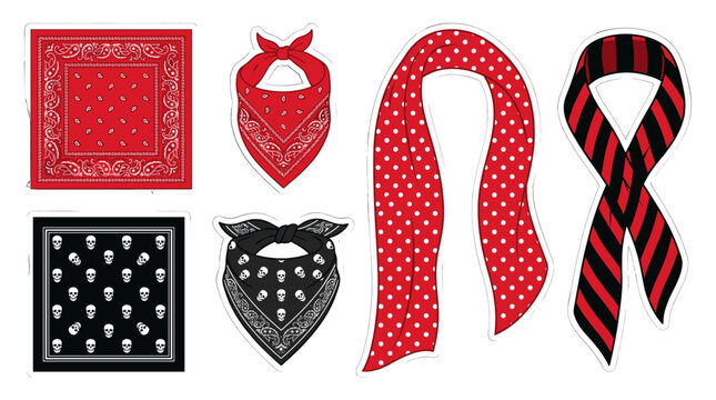 Set of red and black patterned bandana and scarf stickers