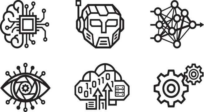 Artificial Intelligence and Machine Learning Line Icon Set