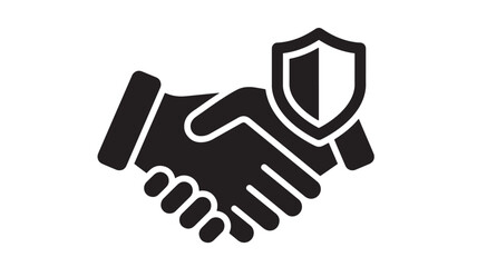 Obraz premium Handshake with Security Shield Icon, Black and White Vector Style Business Partnership and Trust Concept