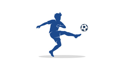 Fototapeta premium Blue silhouette of soccer player kicking football.